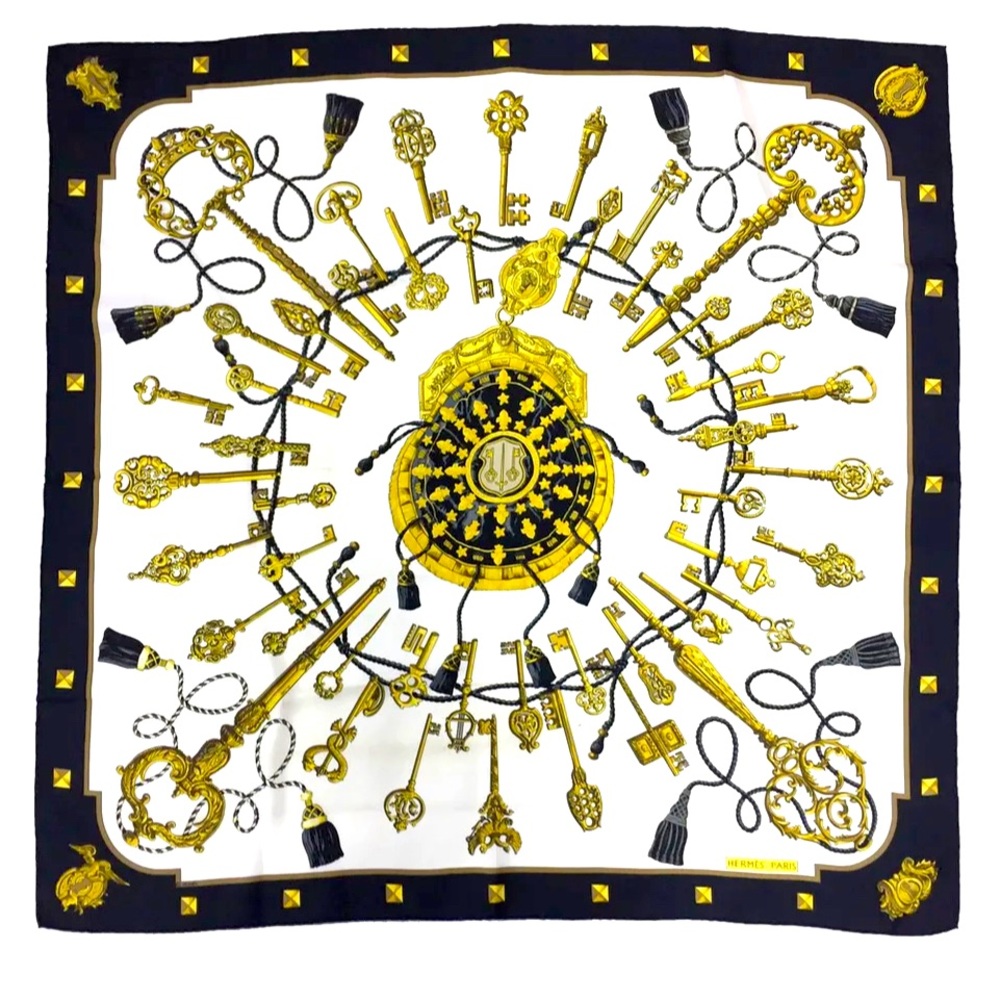 HERMES LES CLES Carre 90 Multicolor Silk 100% Scarf
